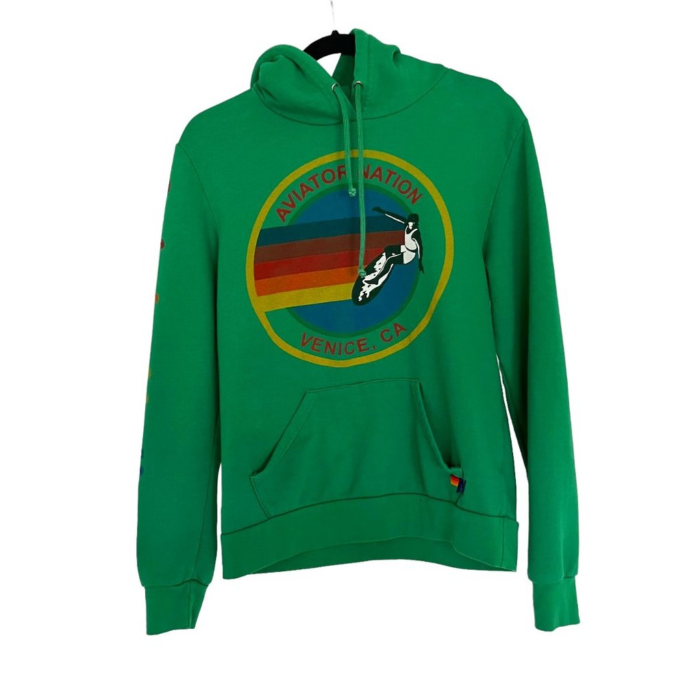 AVIATOR NATION RELAXED PULLOVER HOODIE - KELLY GREEN - SIZE M